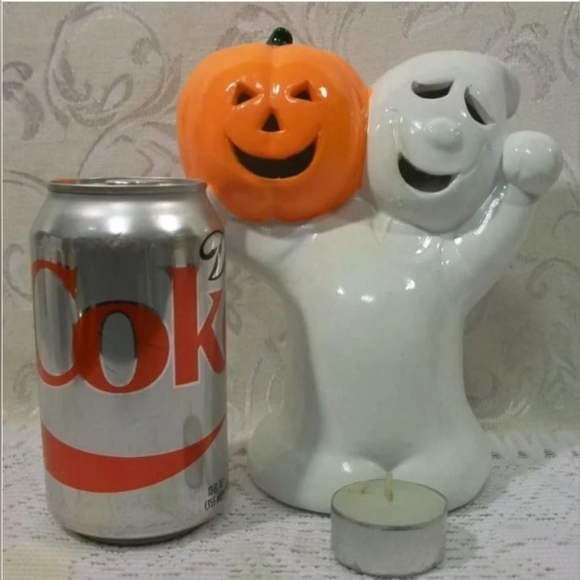 Halloween Ceramic Ghost Pumpkin Tea Light Decoration - Picture 2 of 3